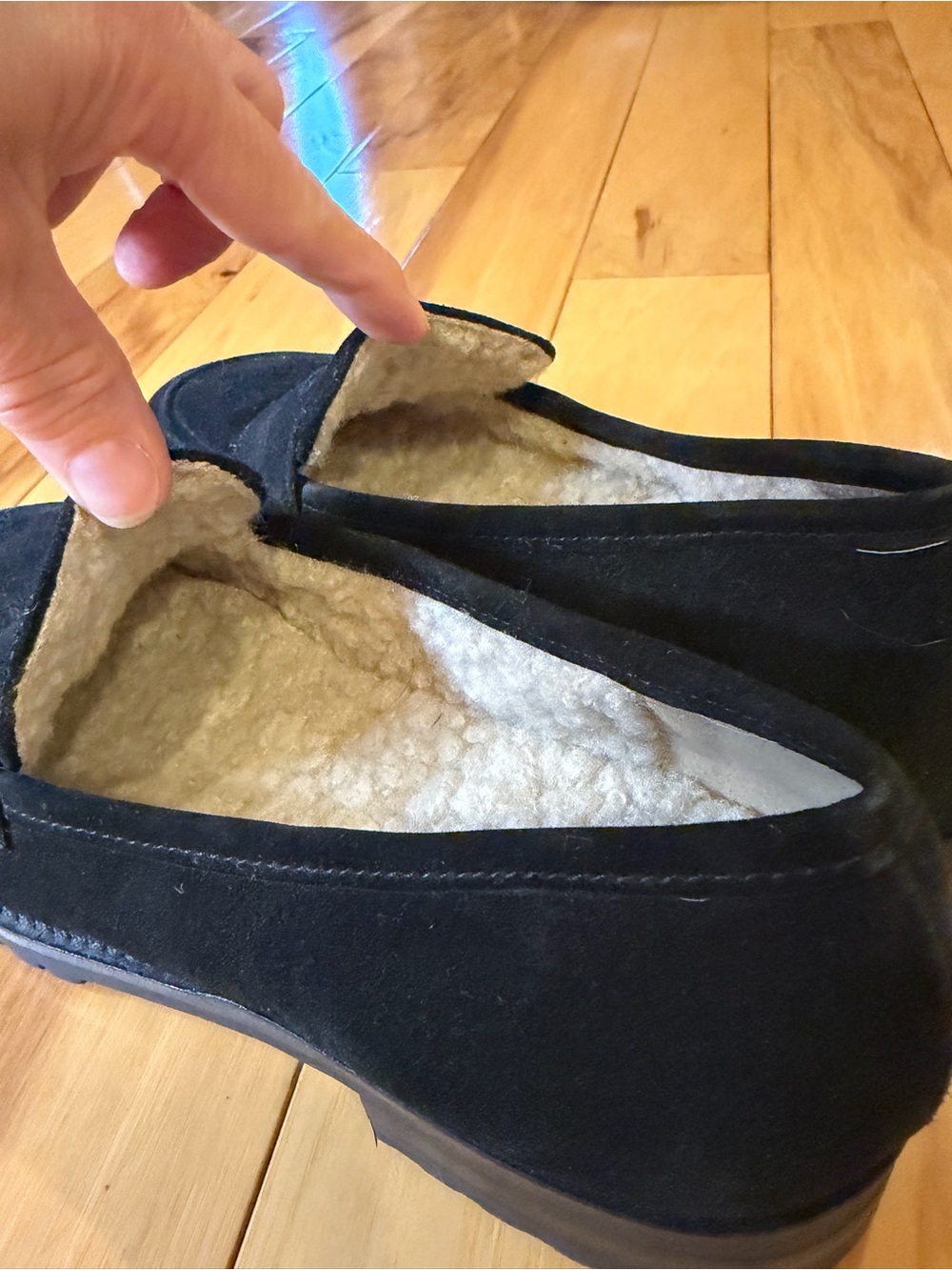 Talbots Suede Penny Loafers Black Sherpa Lined Flats Women’s 8 M - Picture 12 of 12